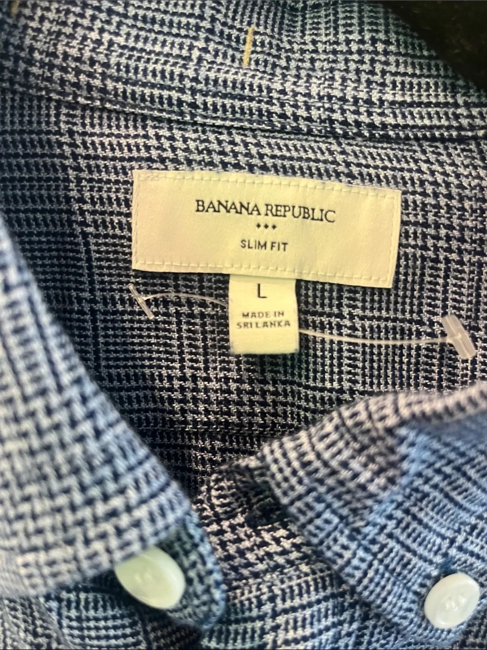 Banana Republic Navy-Blue Micro-Check Button-Down Shirt